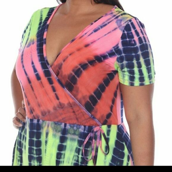Tie Dye Mini Fake Wrap Dress Plus  sz 14 - Picture 4 of 13